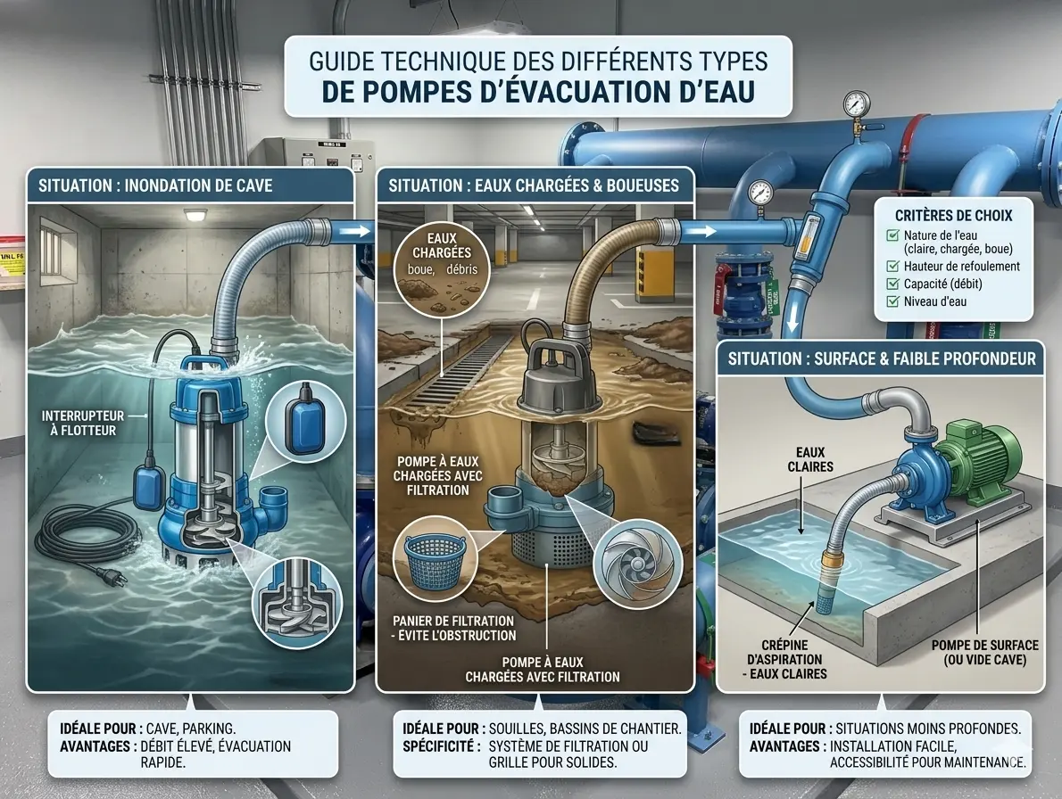 Guide des différents types de pompes d'évacuation d'eau pour cave inondée