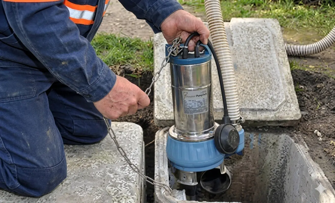 Pompe de vidange utilisée pour le pompage d'eau en cave à Nice